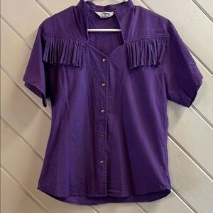 ROPER Purple Fringe Button-Down Cotton Short Sleeve Shirt
